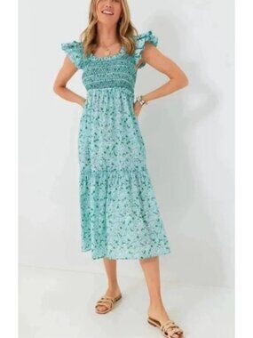 Tuckernuck Blue Green Daylight Blooms Mallie Ruffle Nap Dress, Size S